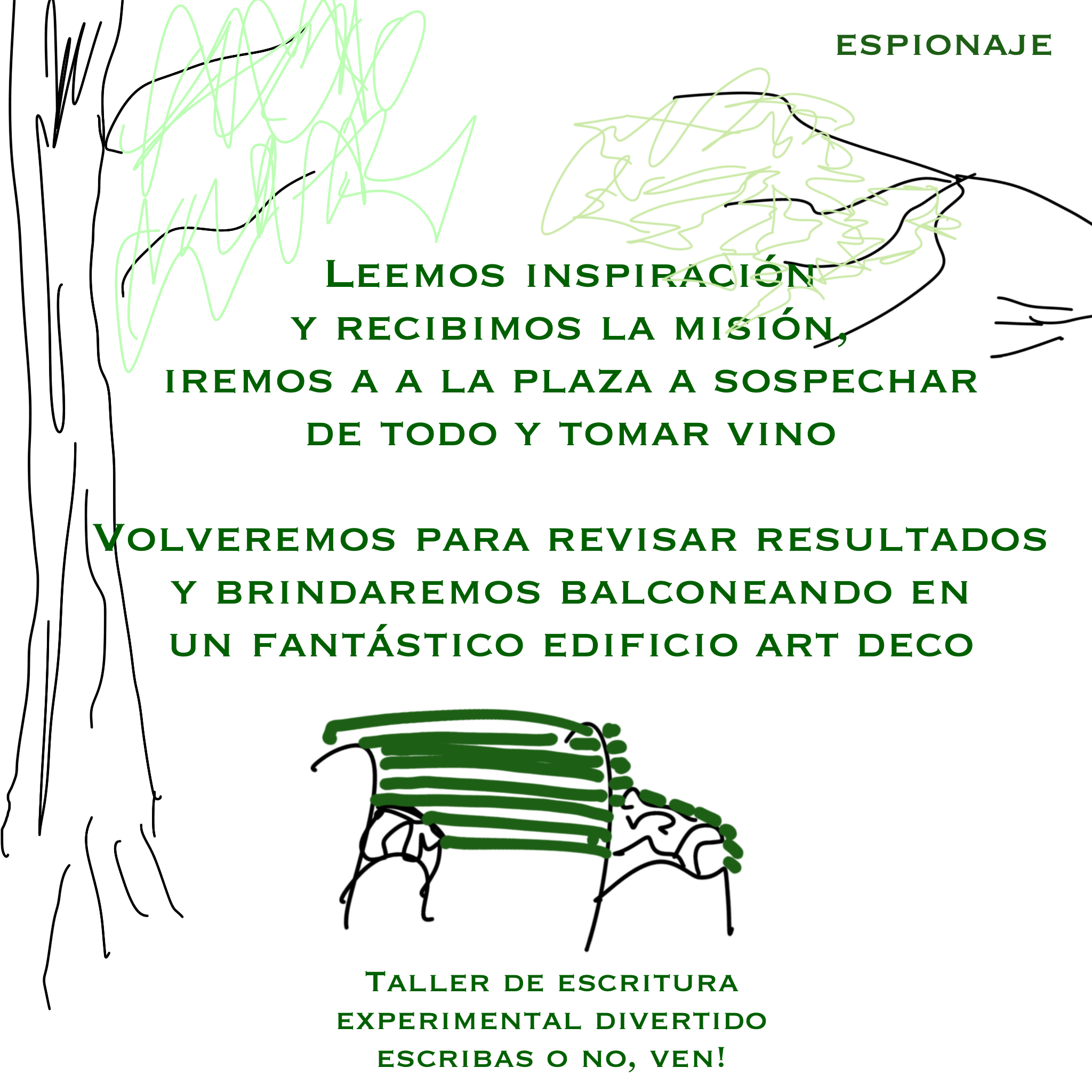 Escritura en Plaza Zabala + vinito / Sábado 17 a las 15h